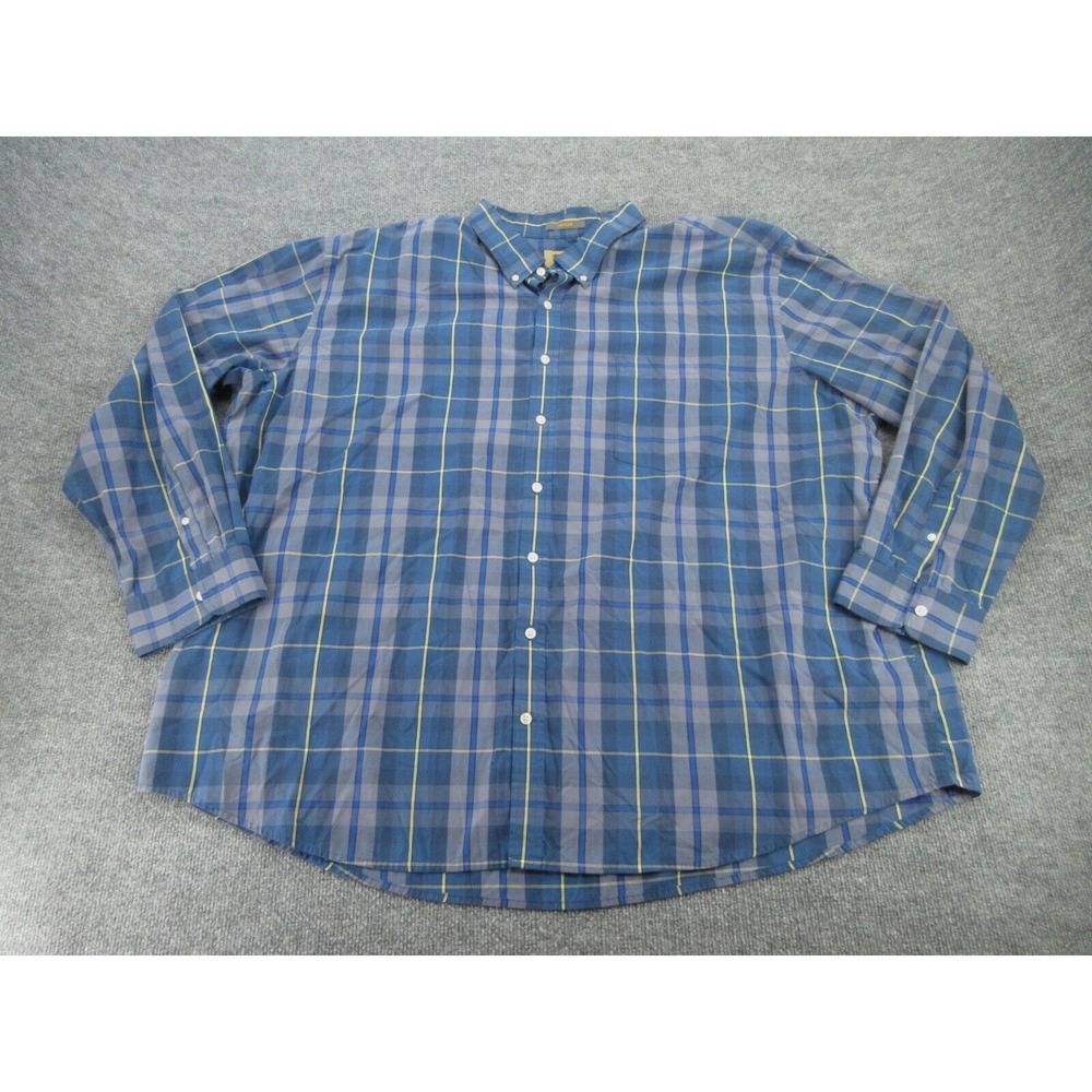 The Foundry Mens Button Down Shirt Regular Blue Plaid Long Sleeve 4XL